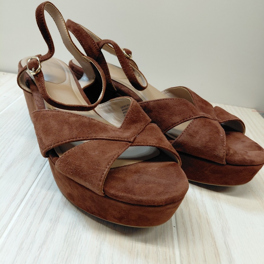Giani Bernini Jayleen Platform Wedge Strappy Sandals Brown Suede Women Size 9.5M